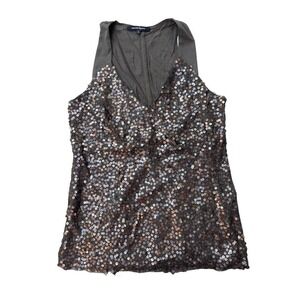 Y2K Nanette Lepore Forrest Green Raw Hem sequin tank top sz‎ 4 Grunge Emo Alt